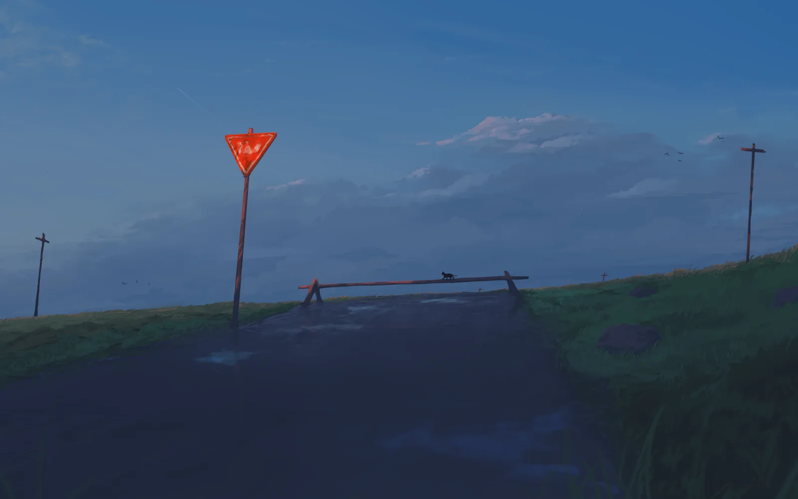 Dusk over a quiet country road